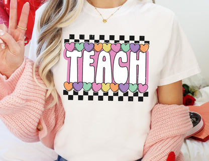 Comfort Colors Teach Valentine Shirt: Teacher Heart Tee