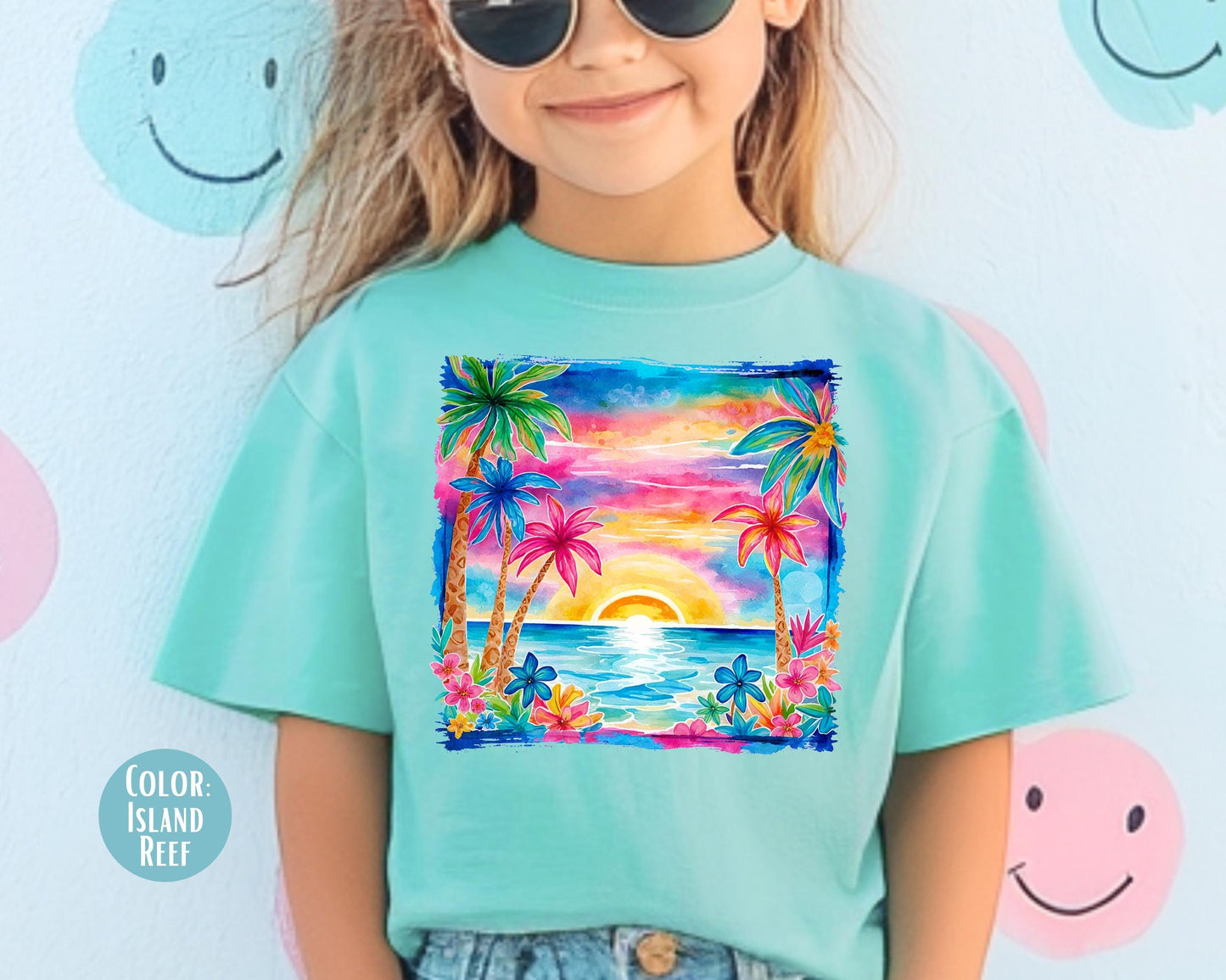 Comfort Colors® Watercolor Beach Sunset Shirt, Preppy Summer Beach Shirts