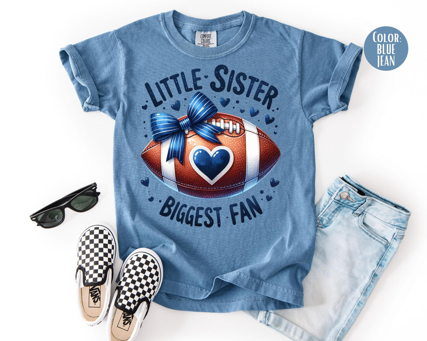 Comfort Colors® Little Sister Biggest Fan Shirt, Football Sister Shirt, Sister of Football Player, Little Sister Shirt