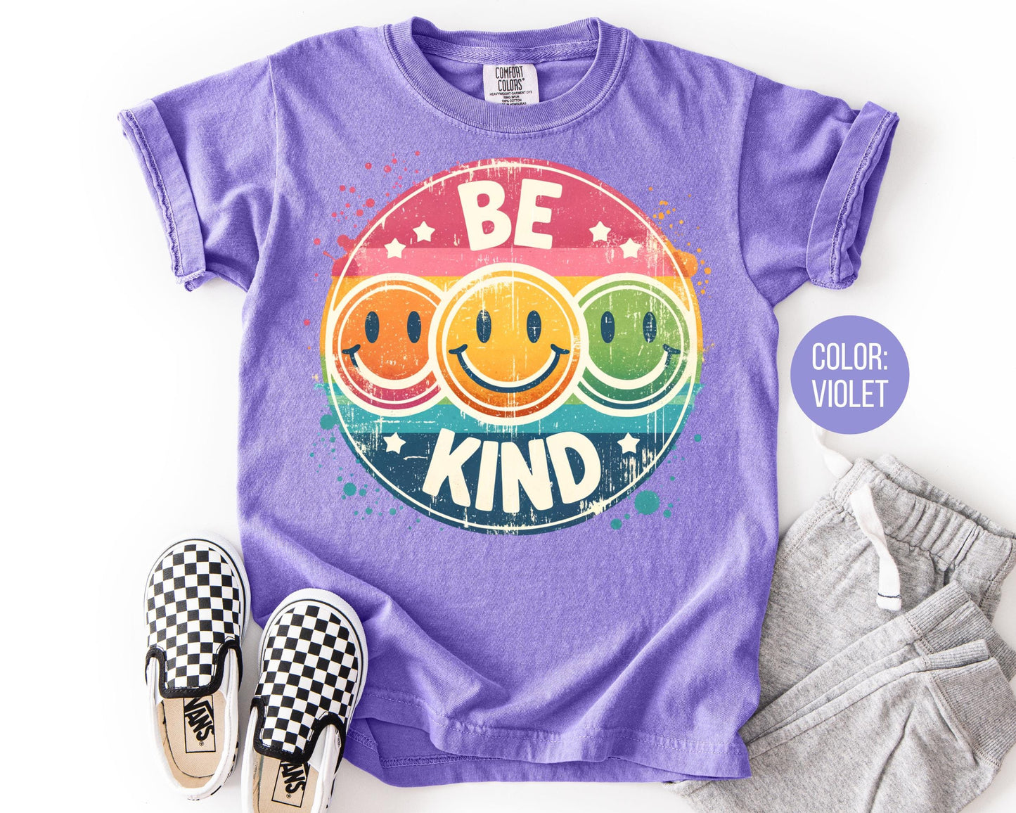 Comfort Colors Girls Be Kind Smiley Face Shirt