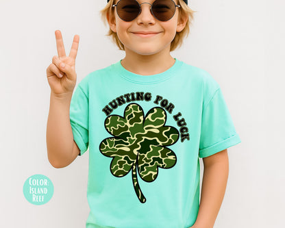 Comfort Colors® Boys Hunting For Luck Shirt, Kids Camo St Patricks Day Shirts