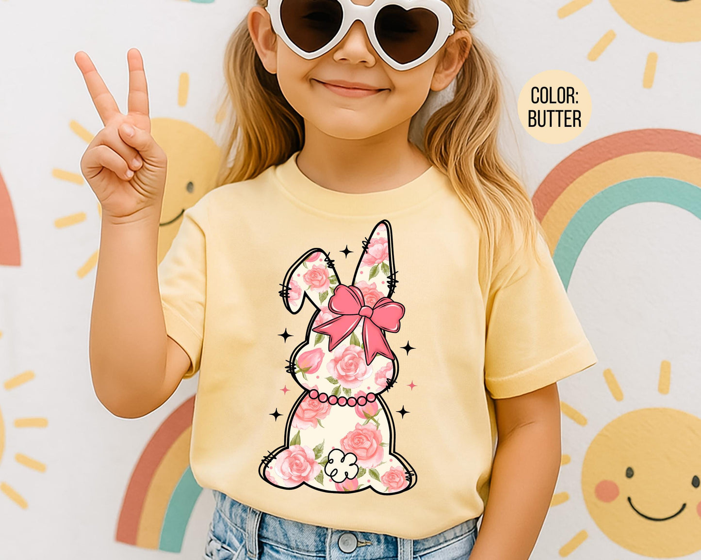 Comfort Colors® Girls Pink Floral Bunny Shirt, Easter Shirts for Kids