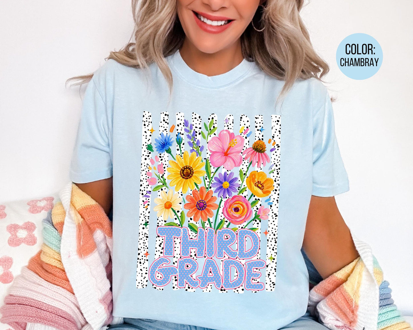 Comfort Colors® Floral Third Grade Shirt, 3rd Grade Teacher Shirts