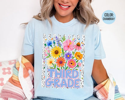 Comfort Colors® Floral Third Grade Shirt, 3rd Grade Teacher Shirts