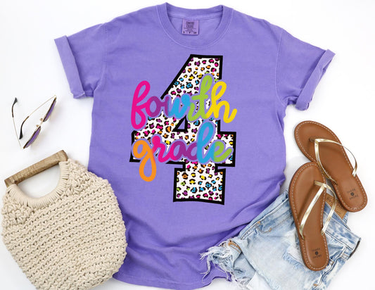 Comfort Colors Fourth Grade Teacher Shirt: Leopard Print