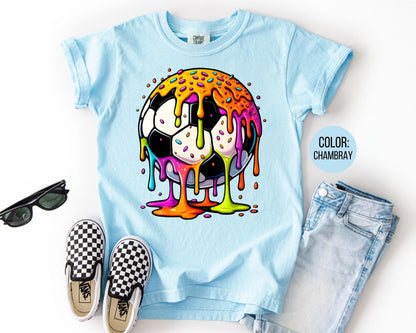 Comfort Colors Kids Drip Soccer Ball Shirt, Dripping Soccer Shirts