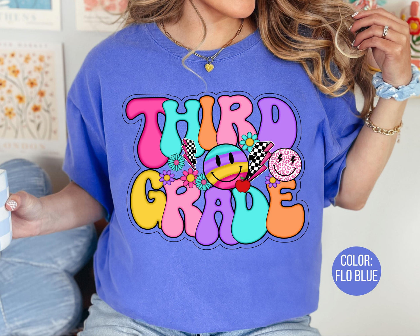 Comfort Colors® Smiley Retro Third Grade Shirt, 3rd Grade Teacher Shirts