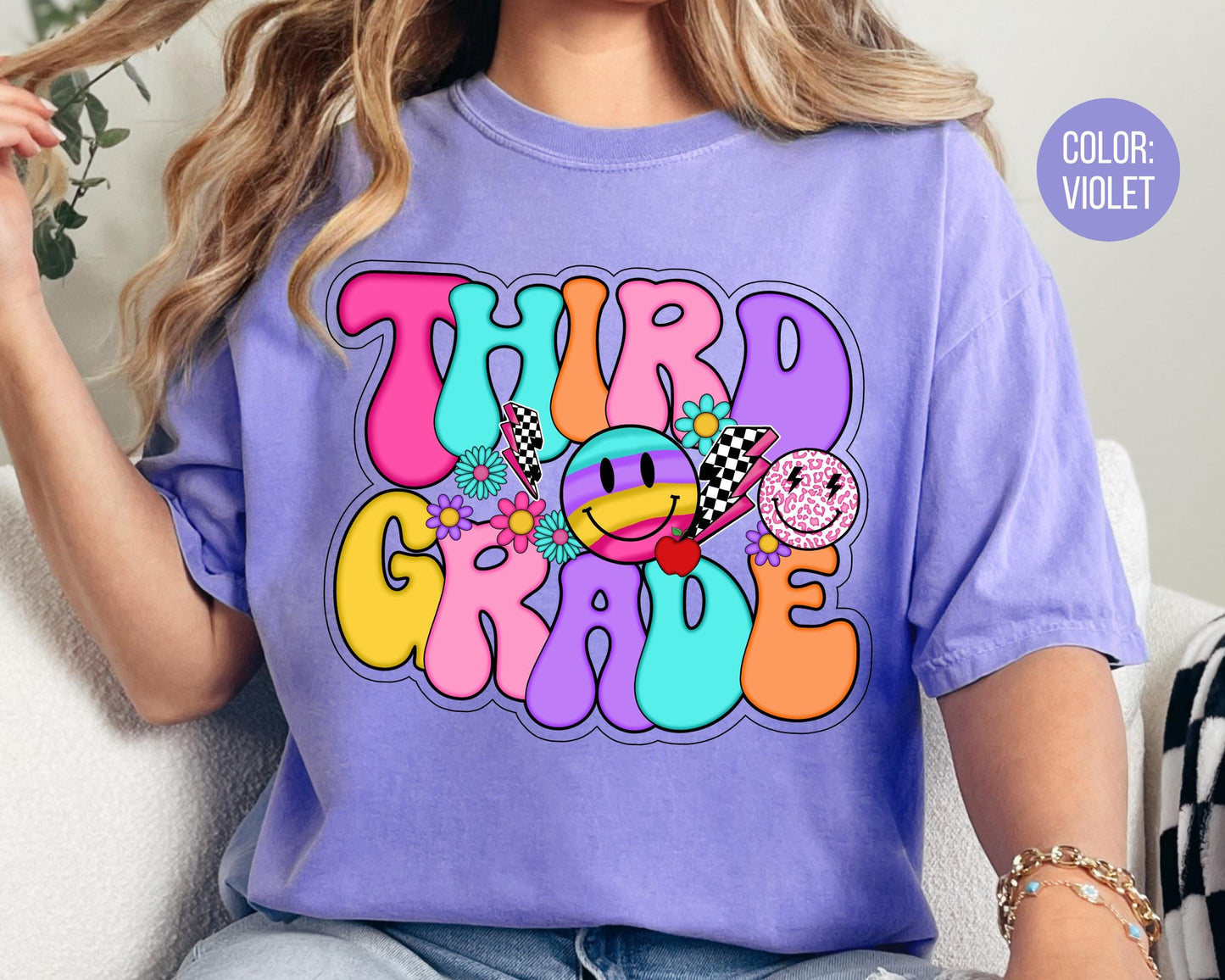 Comfort Colors® Smiley Retro Third Grade Shirt, 3rd Grade Teacher Shirts