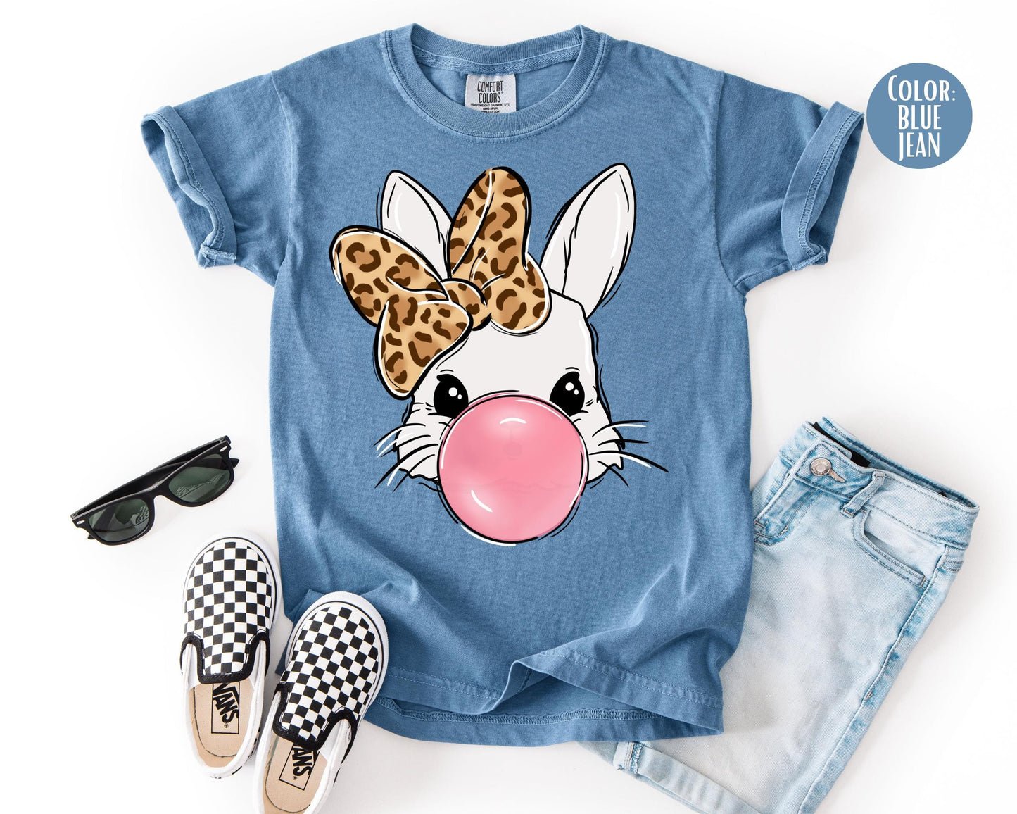 Comfort Colors® Bubble Gum Bunny Shirt, Girls Easter Bunny Shirts