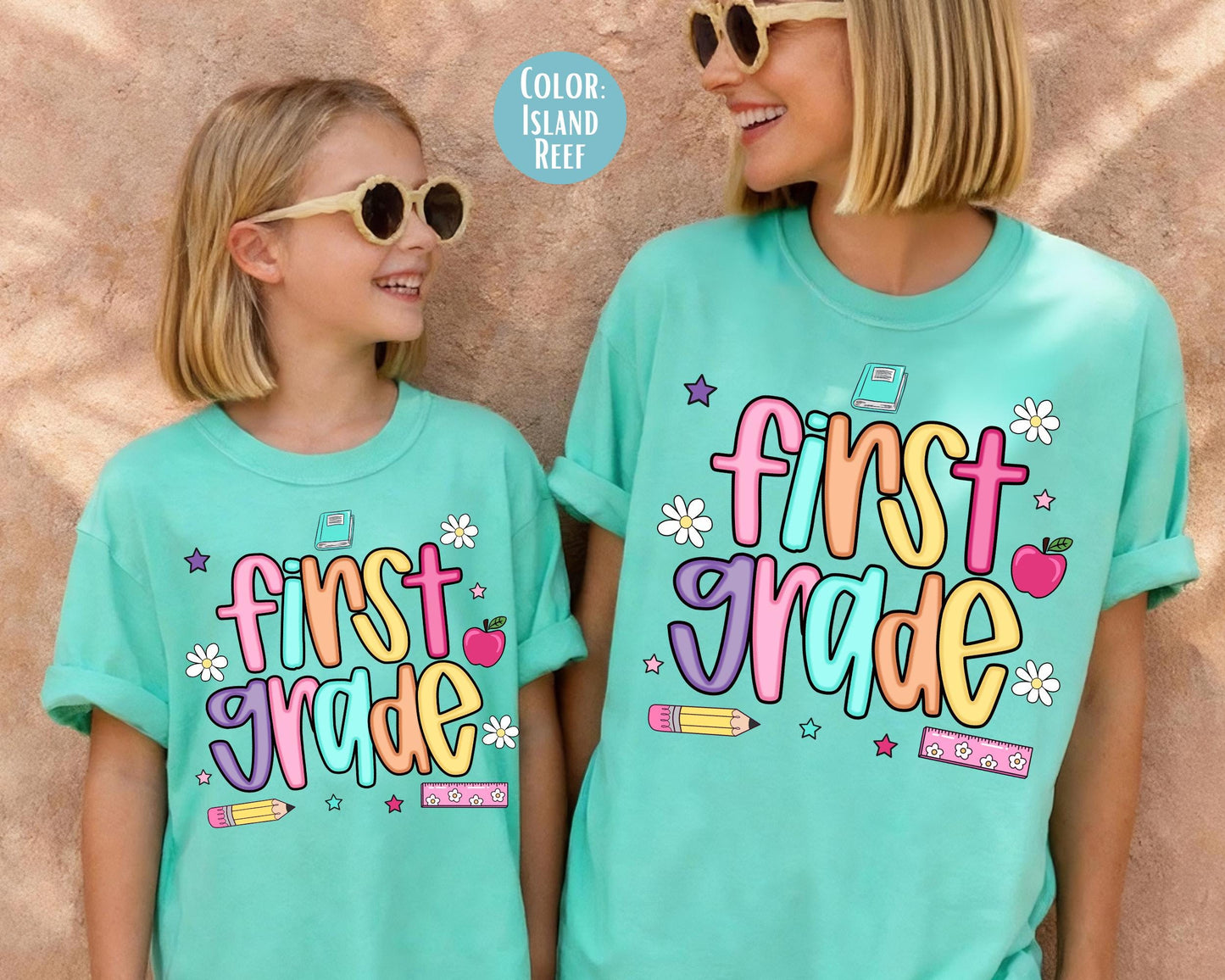 Comfort Colors® Colorful Preppy First Grade Shirt, 1st Grade Teacher Shirts