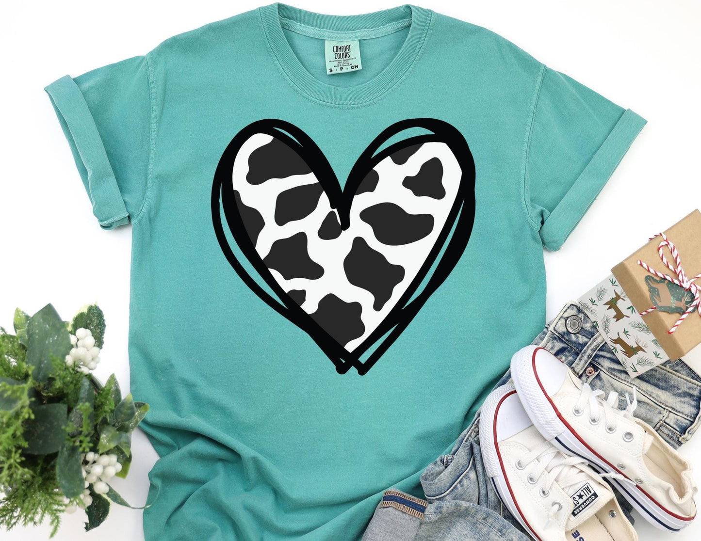 Comfort Colors Cow Print Heart Valentine's Day Shirt
