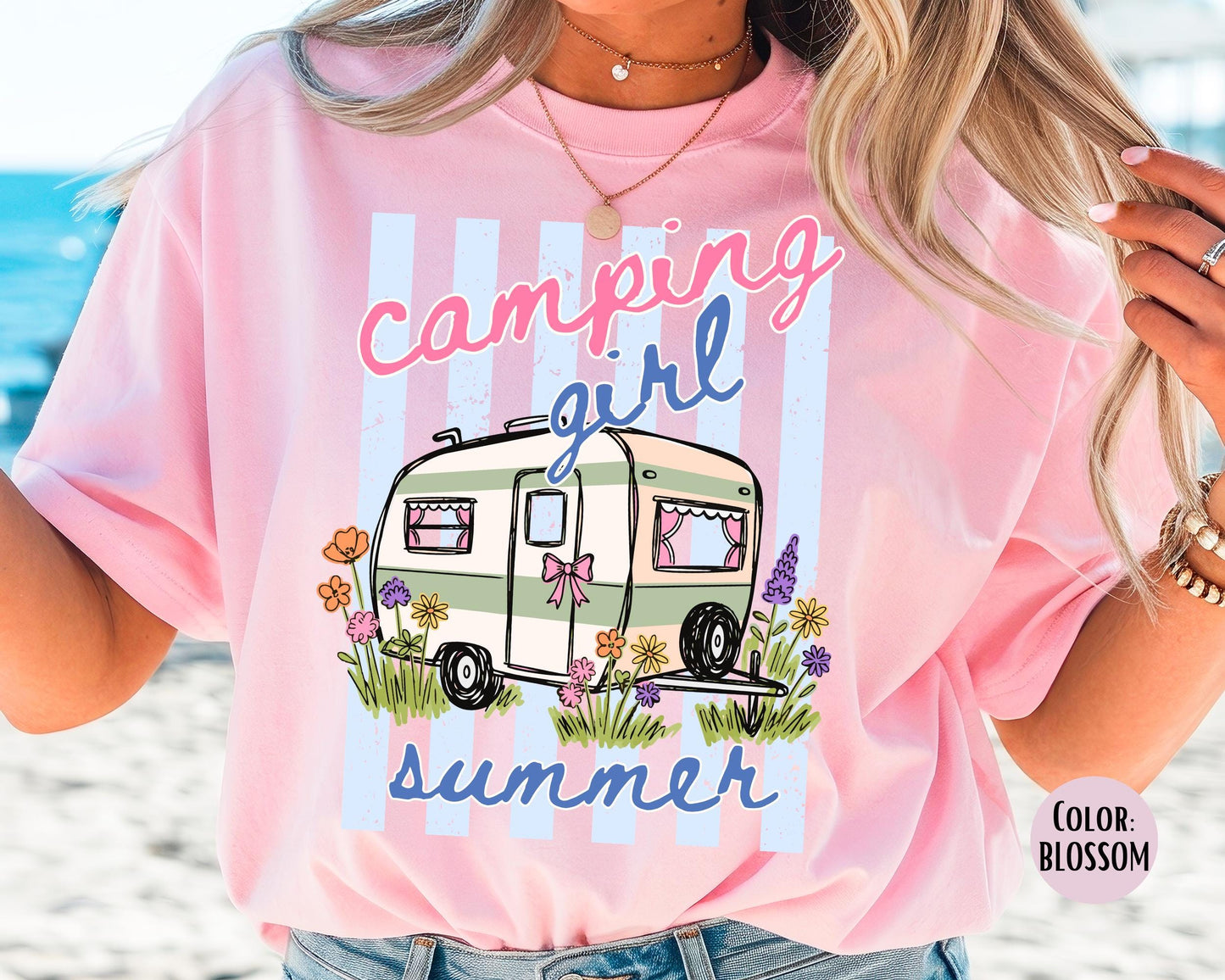 Comfort Colors Camping Girl Summer Shirt, Girls Camping Shirts