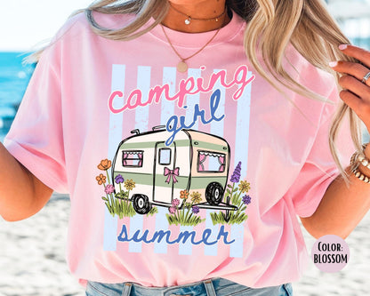 Comfort Colors Camping Girl Summer Shirt, Girls Camping Shirts