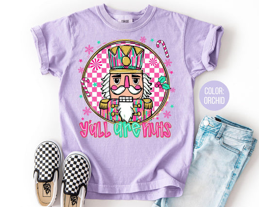 Comfort Colors Y'all Are Nuts Shirt, Girls Funny Christmas Shirts, Kids Nutcracker Tee