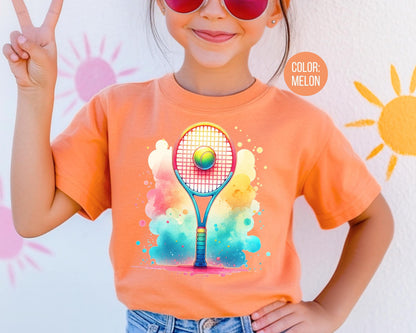 Comfort Colors Watercolor Tennis Shirt, Girls Tennis Shirts