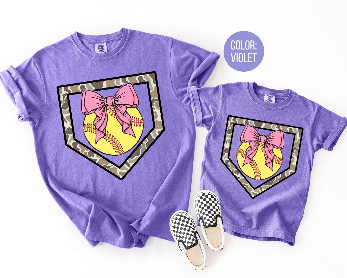 Comfort Colors Girls Camo Softball Shirt, Kids Softball Shirts