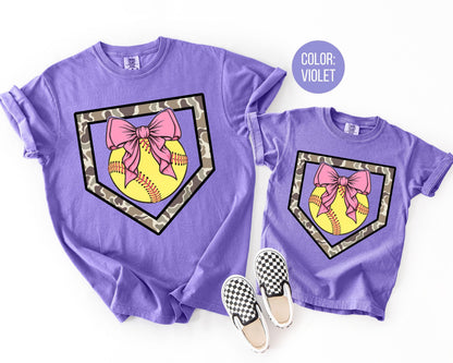 Comfort Colors Girls Camo Softball Shirt, Kids Softball Shirts