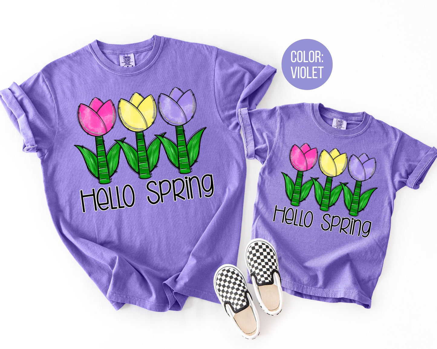 Comfort Colors® Hello Spring Shirt, Girls Spring Shirts, Tulip Tee for Girl