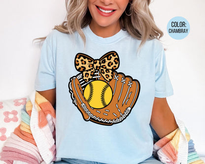 Comfort Colors Girls Leopard Softball Glove Shirt, Kids Softball Shirts