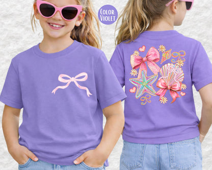 Comfort Colors Coquette Seashells Shirt, Girls Beach Shirts