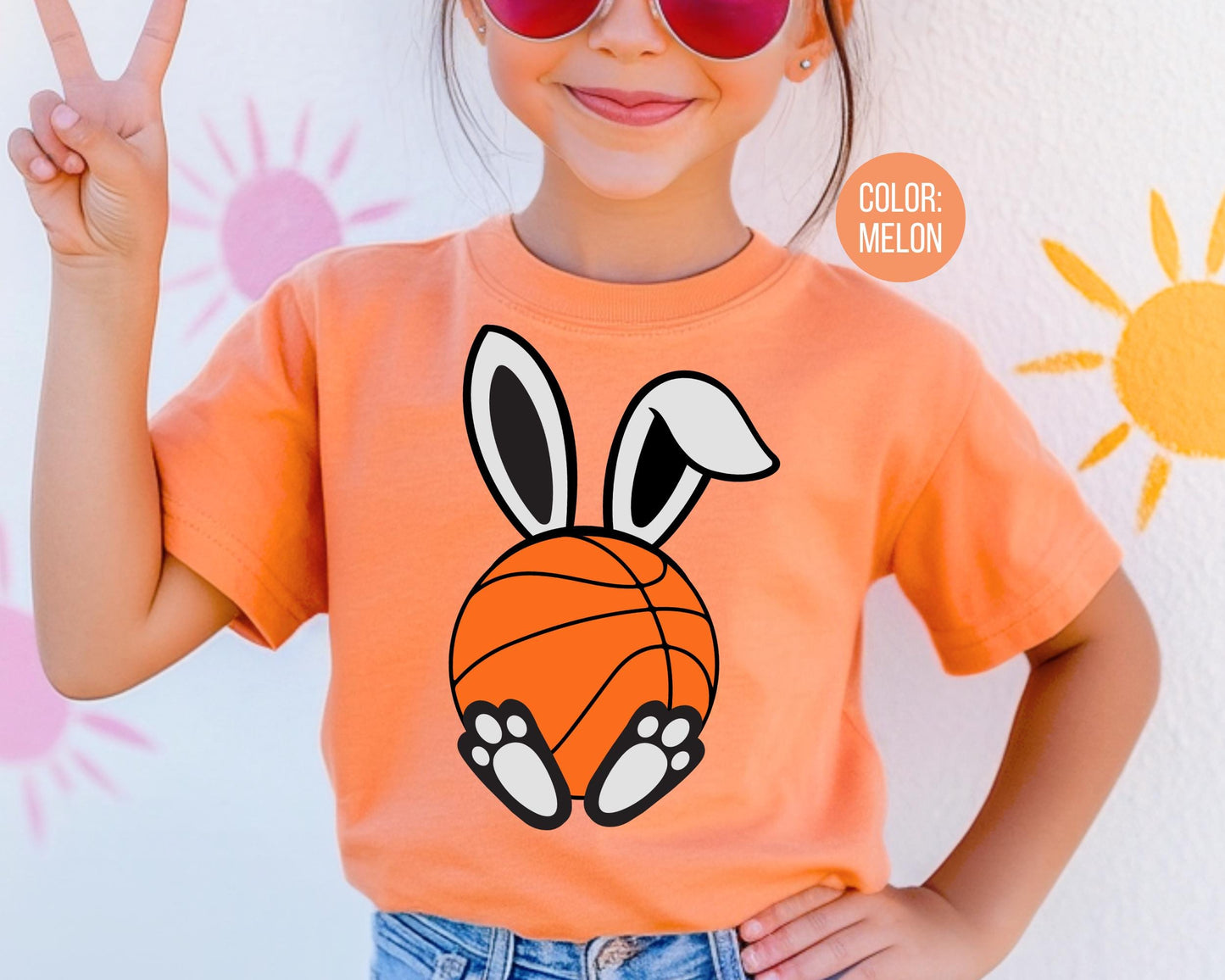 Comfort Colors® kids Easter Basketball Shirt, Bunny Basketball Tee