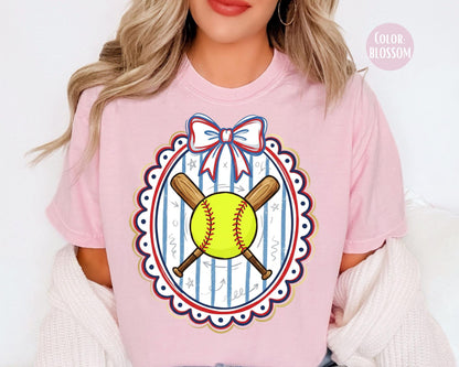 Comfort Colors Girls Coquette Softball Shirt, Softball Shirts