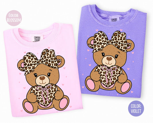 Comfort Colors Leopard Teddy Bear Shirt, Girls Valentines Day Shirt