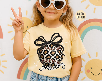 Comfort Colors Girls Leopard Softball Gameday Shirt, Kids Game Day Softball Shirts