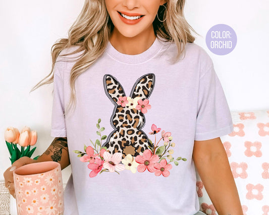 Comfort Colors® Floral Leopard Bunny Shirt, Leopard Easter Shirts