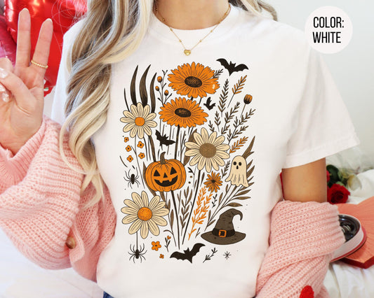 Comfort Colors Floral Halloween Shirt: Vintage Style Women's Tee