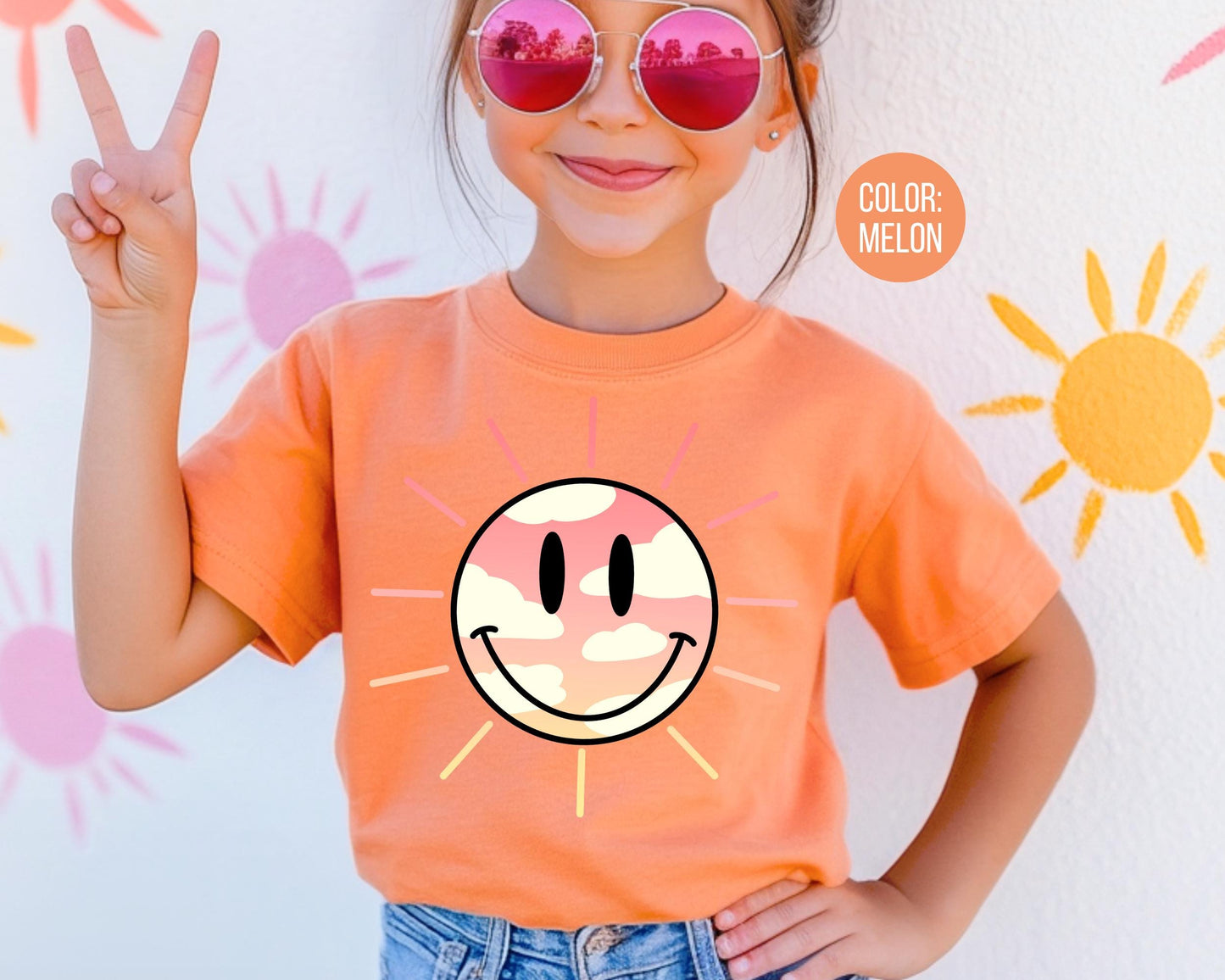 Comfort Colors Sun Smiley Face Tee, Girly Summer Shirt