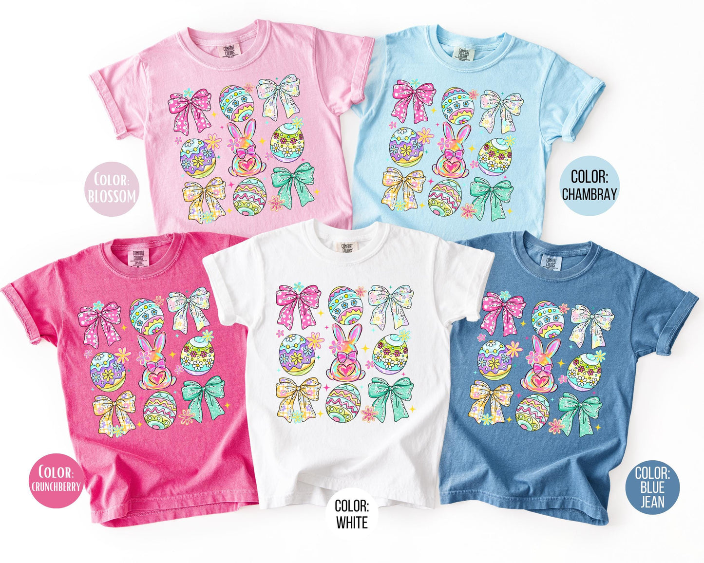 Comfort Colors® Girls Easter Egg Shirt, Kids Coquette Bow Easter Shirts