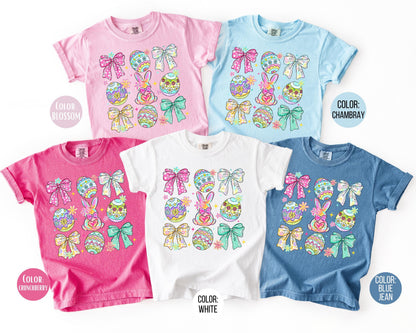 Comfort Colors® Girls Easter Egg Shirt, Kids Coquette Bow Easter Shirts