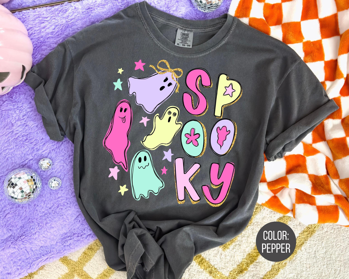 Comfort Colors Spooky Ghost Shirt, Doodle Halloween Tee