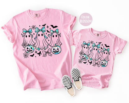 Comfort Colors Girly Iridescent Ghost Shirt, Matching Halloween Shirts, Spooky Mama and Mini Tees