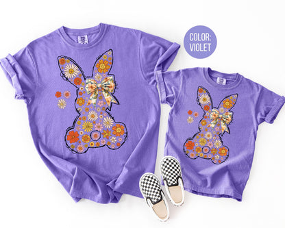 Comfort Colors® Floral Boho Easter Bunny Shirt, Kids Easter Shirts, Rabbit Tee