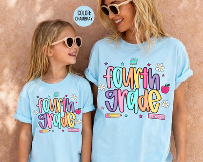 Comfort Colors® Colorful Preppy Fourth Grade Shirt, 4th Grade Teacher Shirts