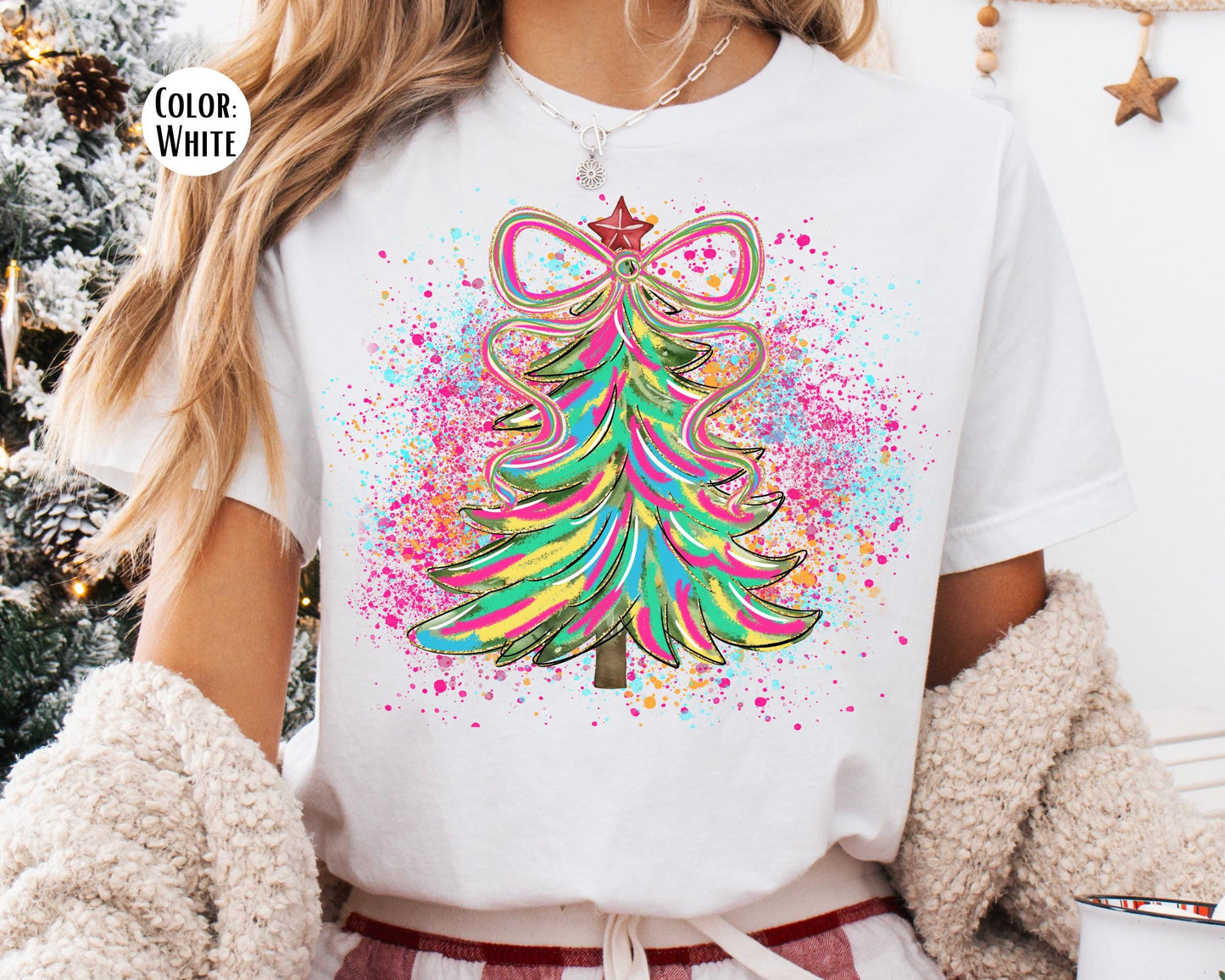 Comfort Colors Christmas Tree Shirt: Preppy Coquette Christmas Shirts