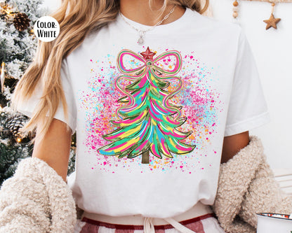 Comfort Colors Christmas Tree Shirt: Preppy Coquette Christmas Shirts