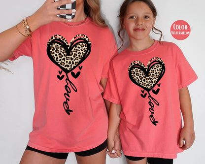 Comfort Colors Leopard Heart Love Shirt: Mommy and Me Matching Tee