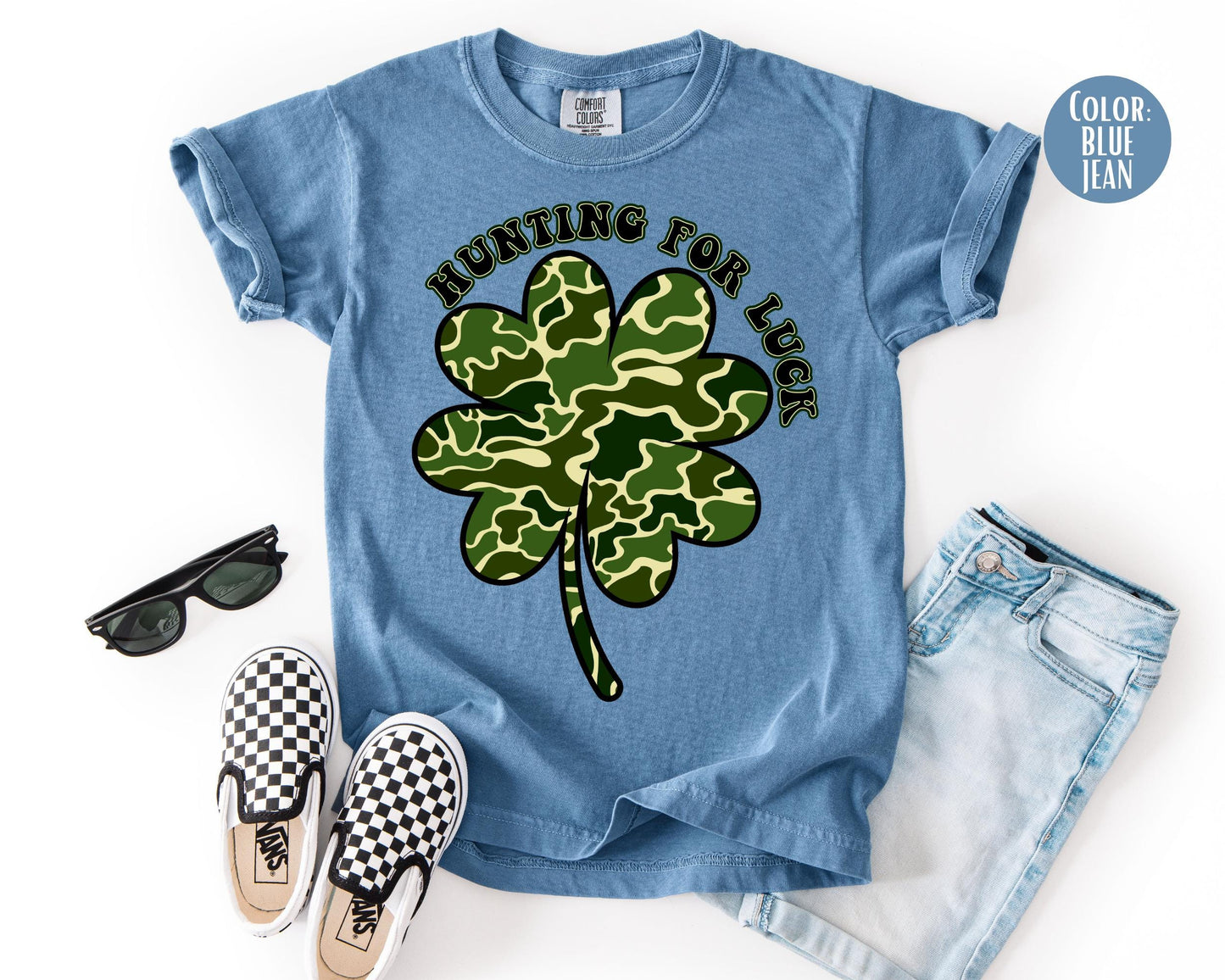 Comfort Colors® Boys Hunting For Luck Shirt, Kids Camo St Patricks Day Shirts
