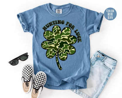 Comfort Colors® Boys Hunting For Luck Shirt, Kids Camo St Patricks Day Shirts