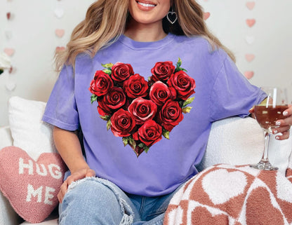 Comfort Colors Rose Heart Shirt, Valentines Day Apparel