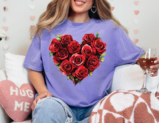 Comfort Colors Rose Heart Shirt, Valentines Day Apparel