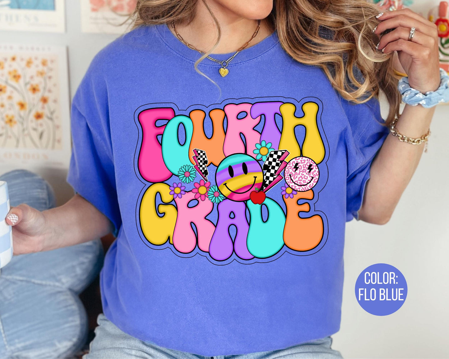 Comfort Colors® Smiley Retro Fourth Grade Shirt, 4th Grade Teacher Shirts