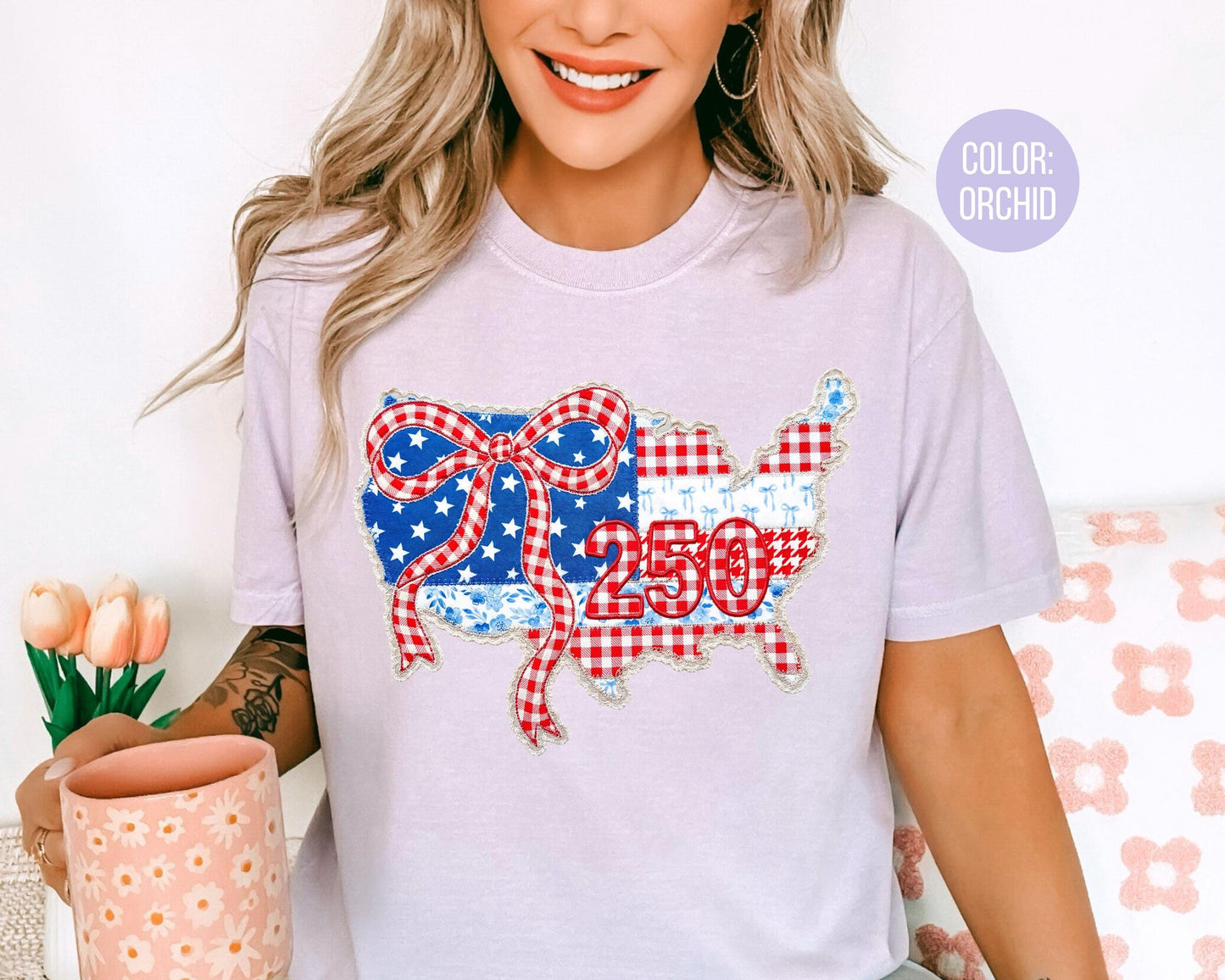 Comfort Colors Faux Fabric 4th of July Shirt, 250 USA Shirt