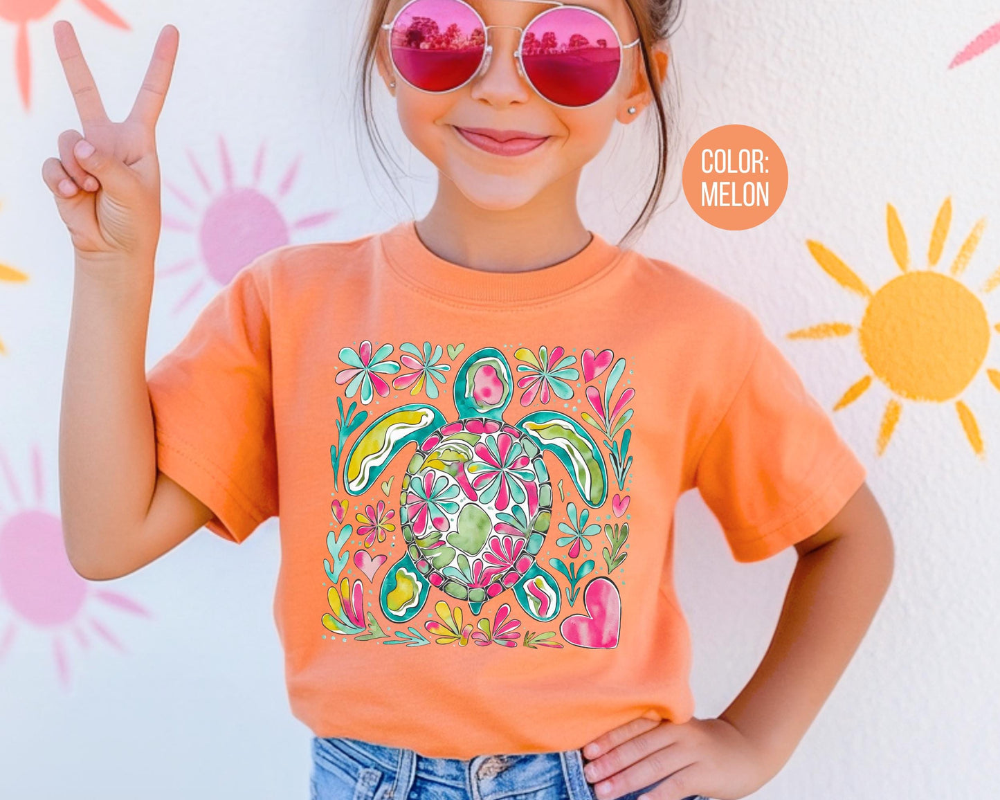 Comfort Colors® Floral Sea Turtle Shirt, Girly Beach Shirts, Sea Turtle Tee, Summer Shirts for Kids