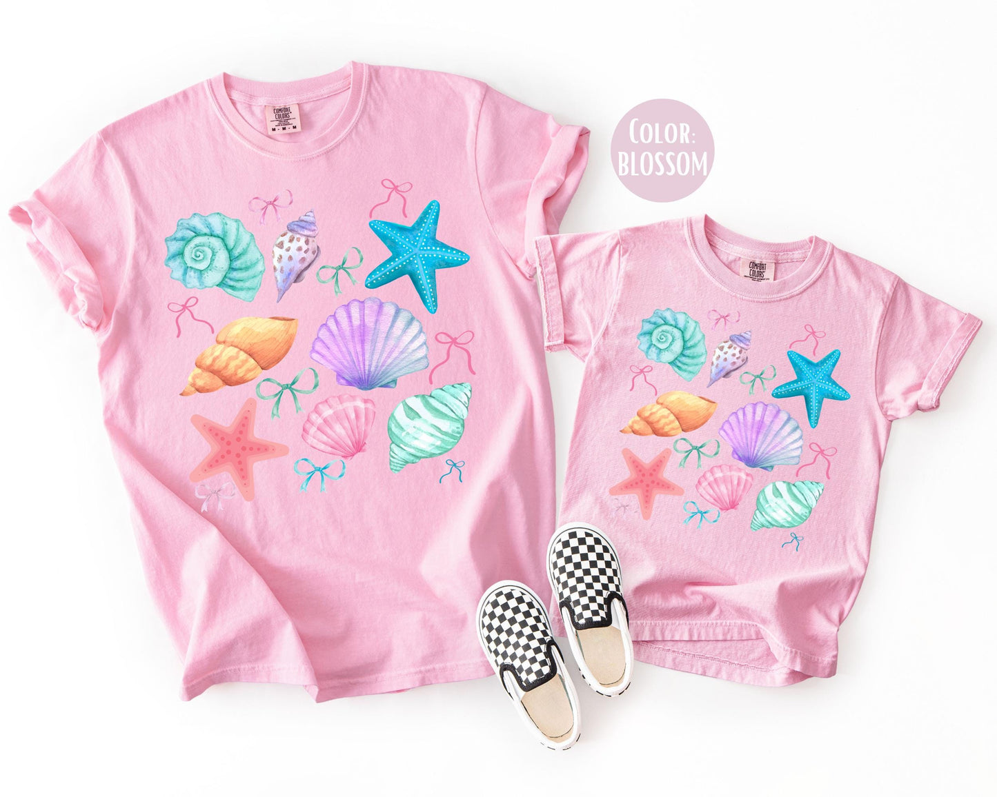 Comfort Colors® Preppy Coquette Seashells Shirt, Mama and Mini Summer Shirts