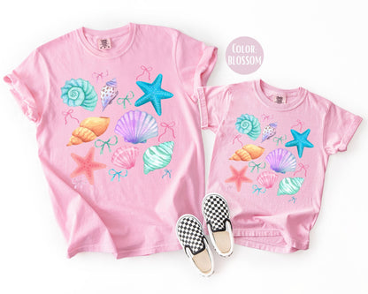 Comfort Colors® Preppy Coquette Seashells Shirt, Mama and Mini Summer Shirts