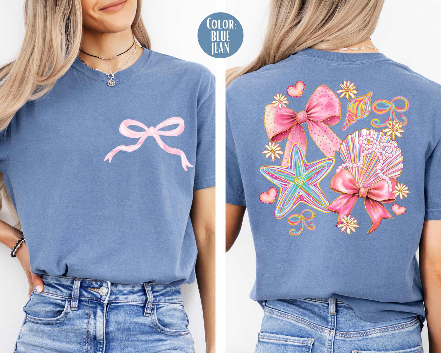 Comfort Colors Coquette Seashells Shirt, Girls Beach Shirts